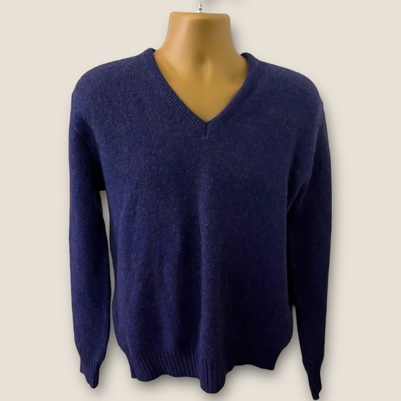 Vintage 70s Robert Bruce Wool Blend V-Neck Sweater Blue XL - Picture 1 of 5